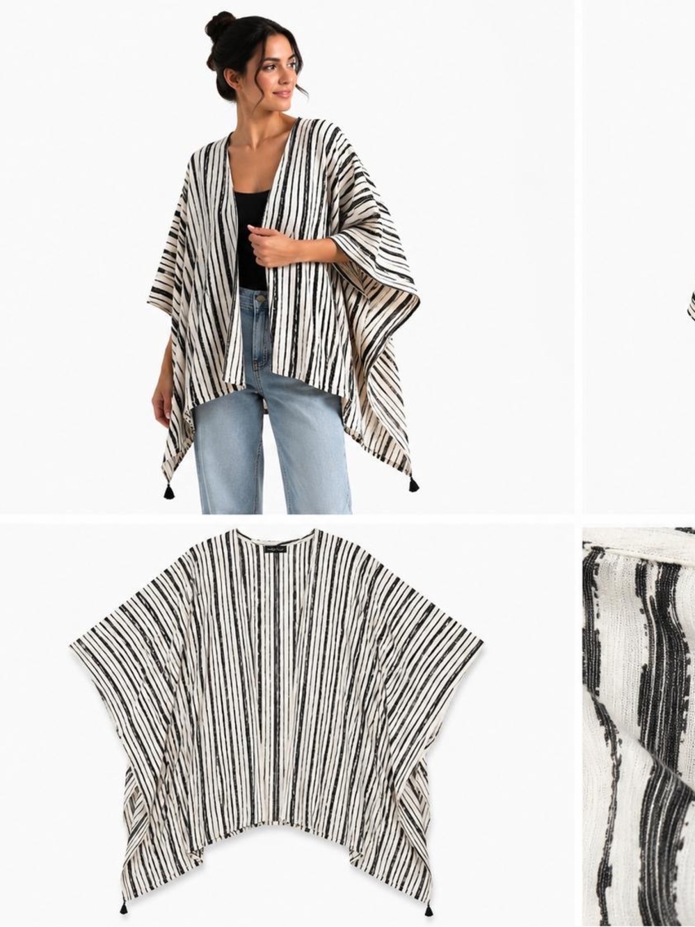 Do everything in Love Black & Cream Striped Open Cardigan